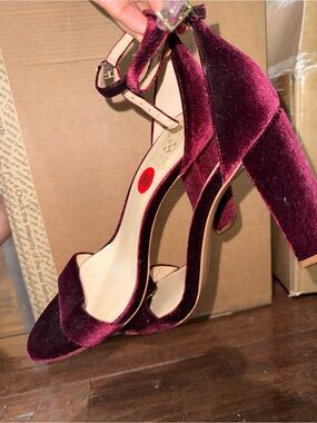 Vince Camuto Burgundy Velvet Block Heel Sandals